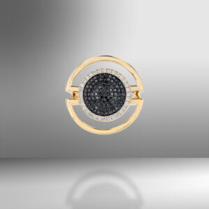 Black Spinel Ring Round Yellow Gold