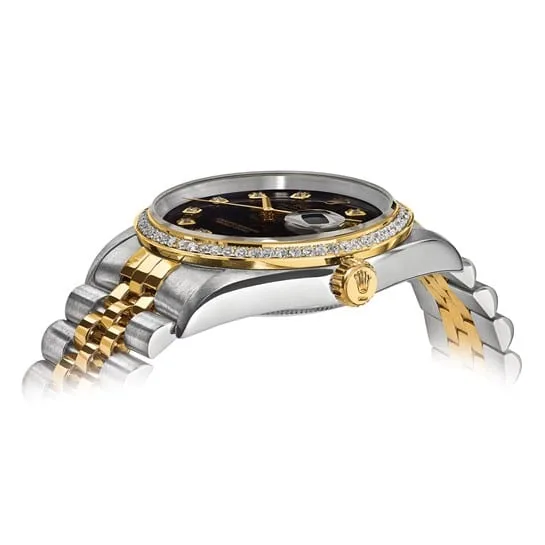 Swiss Crown™ USA Pre-owned Rolex-Independently Certified Steel and 18k 36mm Jubilee Datejust Black Diamond Dial and Bezel Watch - Image 2