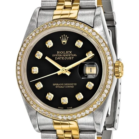Swiss Crown™ USA Pre-owned Rolex-Independently Certified Steel and 18k 36mm Jubilee Datejust Black Diamond Dial and Bezel Watch - Image 5