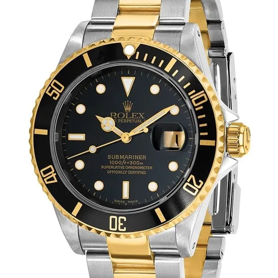Swiss Crown™ USA Pre-owned Rolex-Independently Certified Steel and 18k Oyster 40mm Submariner Black Dial Watch - Image 4